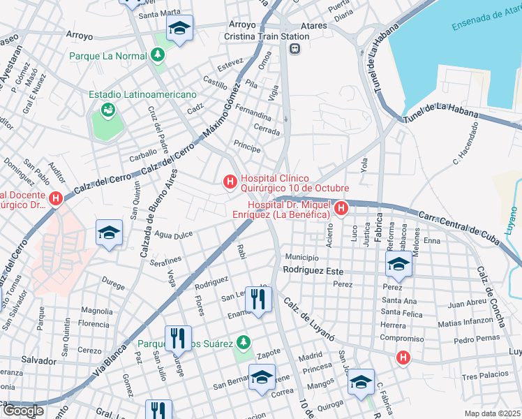 map of restaurants, bars, coffee shops, grocery stores, and more near 3104 Vía Blanca in La Habana