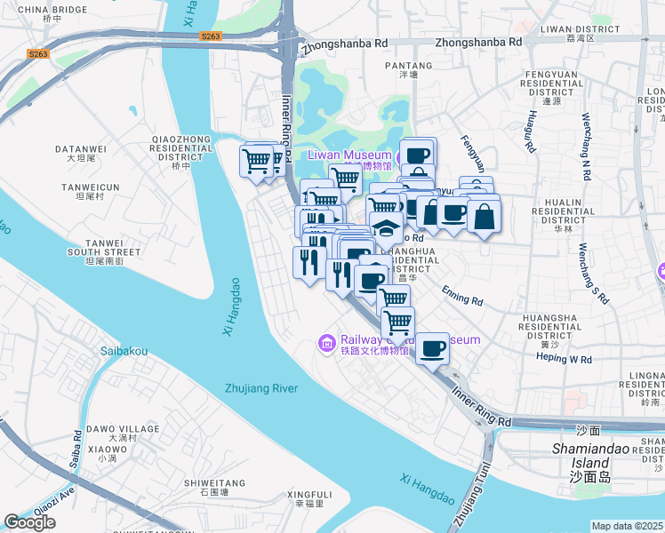 map of restaurants, bars, coffee shops, grocery stores, and more near Huang Sha Da Dao in Guang Zhou Shi