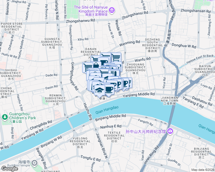map of restaurants, bars, coffee shops, grocery stores, and more near in Guangzhou Shi