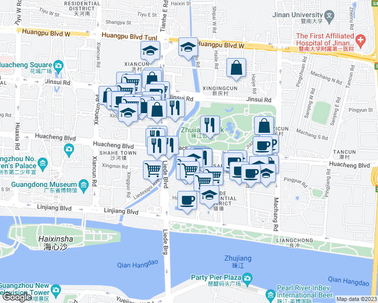 map of restaurants, bars, coffee shops, grocery stores, and more near Hua Cheng Da Dao in Guang Zhou Shi