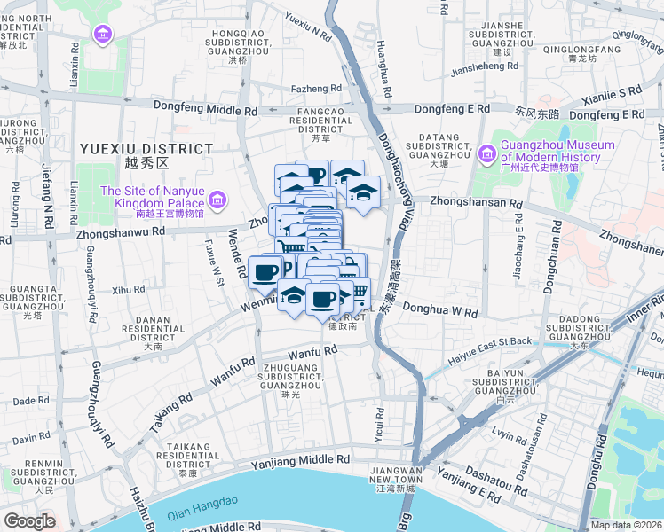 map of restaurants, bars, coffee shops, grocery stores, and more near 280号 Dezheng Middle Road in Guangzhou