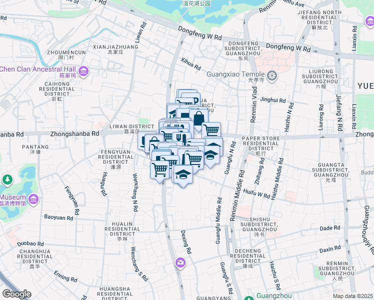 map of restaurants, bars, coffee shops, grocery stores, and more near in Guangzhou