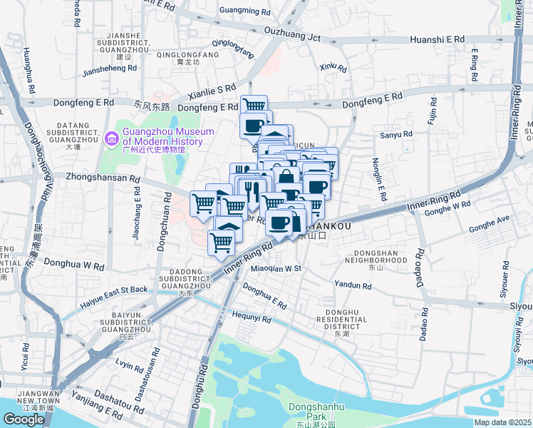 map of restaurants, bars, coffee shops, grocery stores, and more near 22 Ma Peng Gang in Guang Zhou Shi