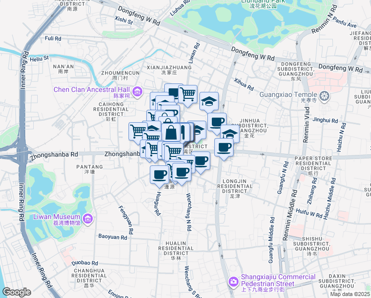 map of restaurants, bars, coffee shops, grocery stores, and more near in Guangzhou