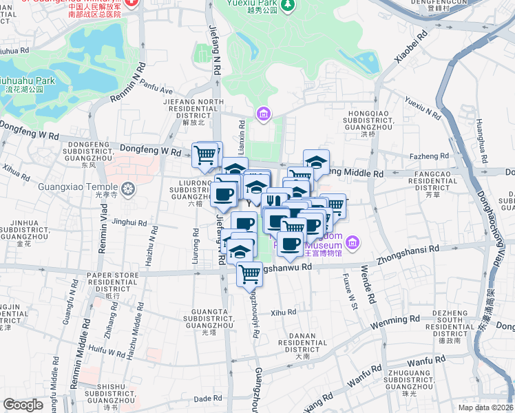 map of restaurants, bars, coffee shops, grocery stores, and more near in Guangzhou