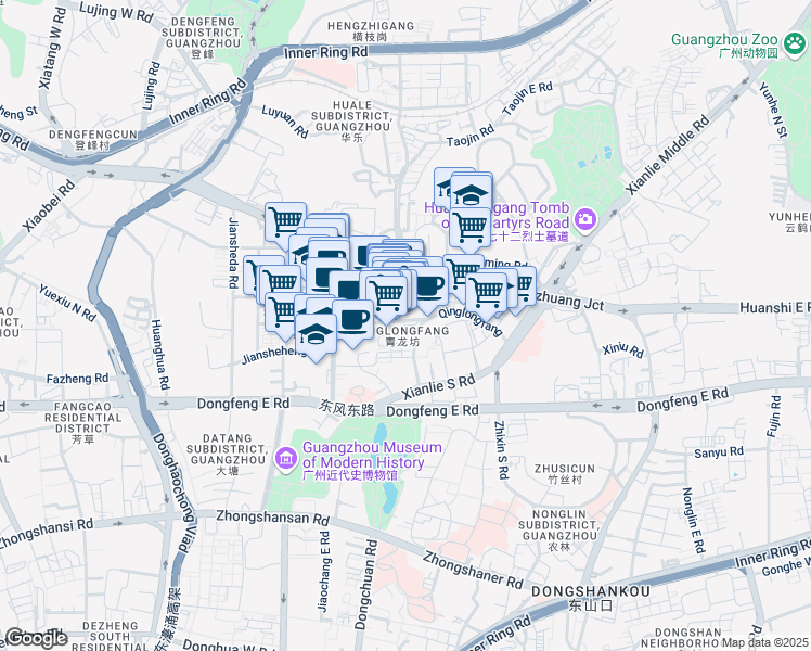 map of restaurants, bars, coffee shops, grocery stores, and more near 49-1-7 Huale Road in Guang Zhou Shi
