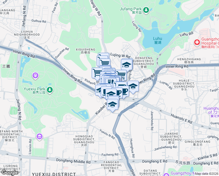 map of restaurants, bars, coffee shops, grocery stores, and more near 45号 Baohan Straight Street in Guangzhou