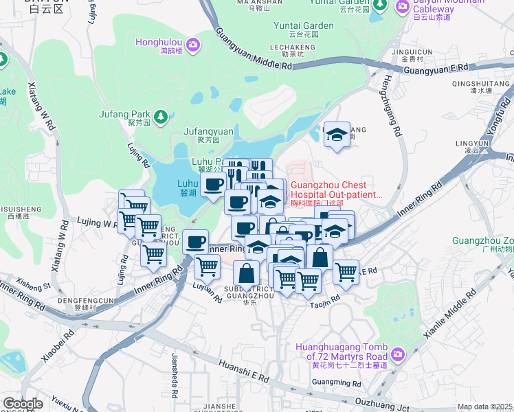 map of restaurants, bars, coffee shops, grocery stores, and more near in Guangzhou