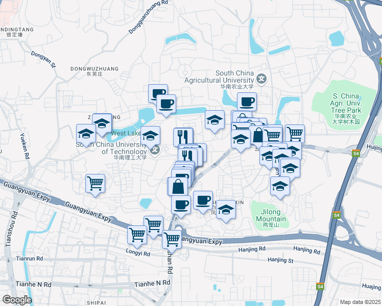 map of restaurants, bars, coffee shops, grocery stores, and more near Zhong Shan Lu in Guang Zhou Shi