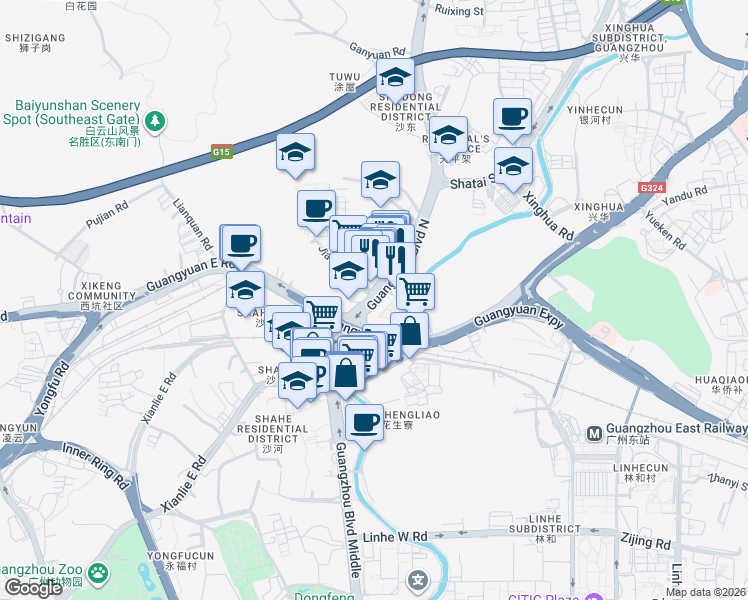 map of restaurants, bars, coffee shops, grocery stores, and more near Guang Zhou Da Dao Bei in Guang Zhou Shi