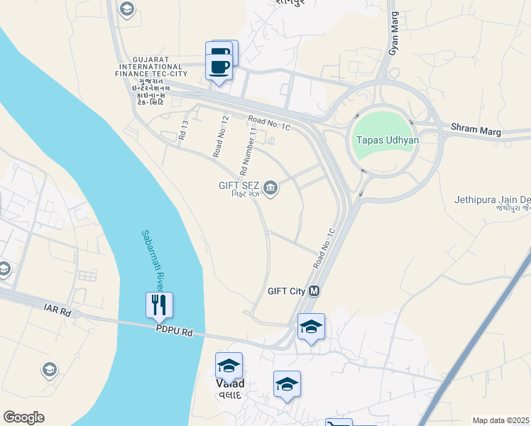 map of restaurants, bars, coffee shops, grocery stores, and more near in Gandhinagar