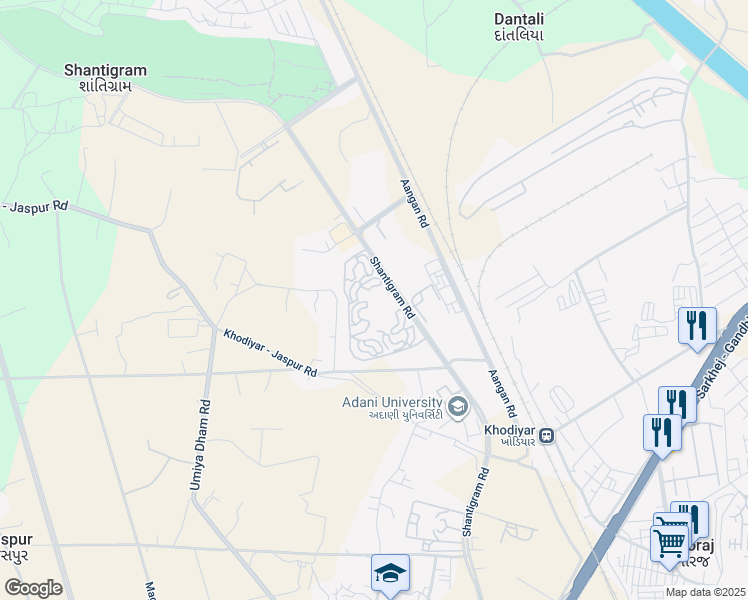 map of restaurants, bars, coffee shops, grocery stores, and more near Road in Shantigram