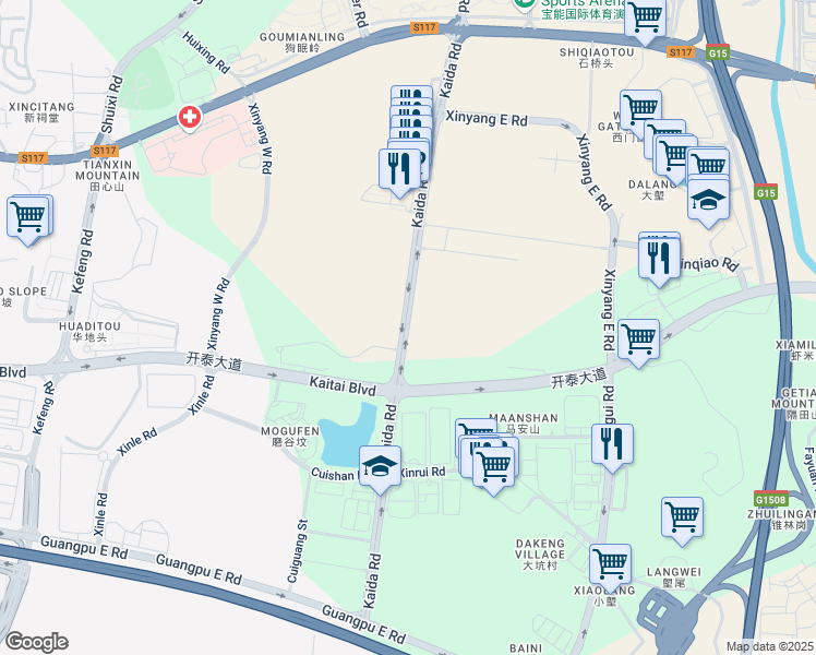 map of restaurants, bars, coffee shops, grocery stores, and more near Kai Da Lu in Guang Zhou Shi