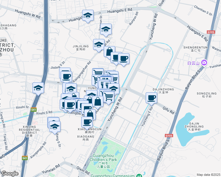 map of restaurants, bars, coffee shops, grocery stores, and more near Qi Fu Lu in Guang Zhou Shi