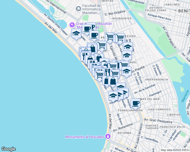 map of restaurants, bars, coffee shops, grocery stores, and more near in Mazatlán