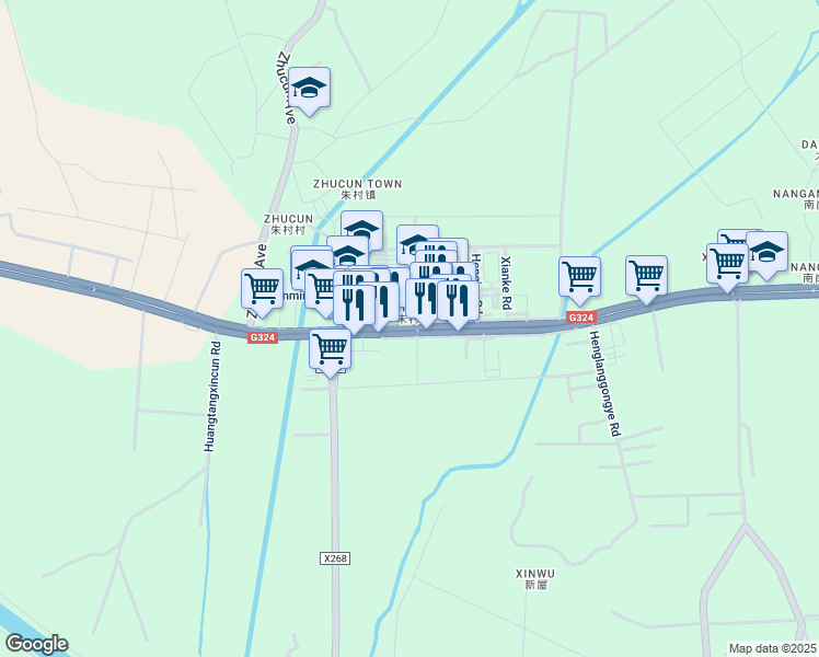 map of restaurants, bars, coffee shops, grocery stores, and more near Zhu Cun Da Dao Zhong in Guang Zhou Shi