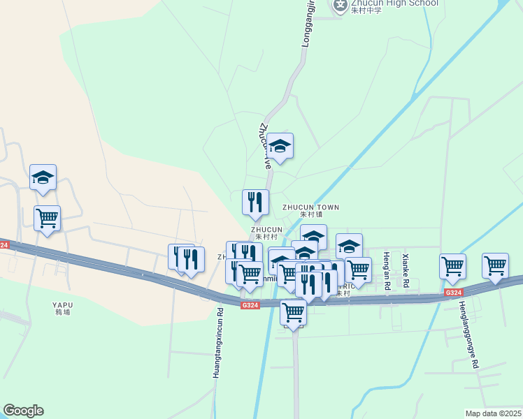 map of restaurants, bars, coffee shops, grocery stores, and more near Zhu Cun Da Jie in Guang Zhou Shi