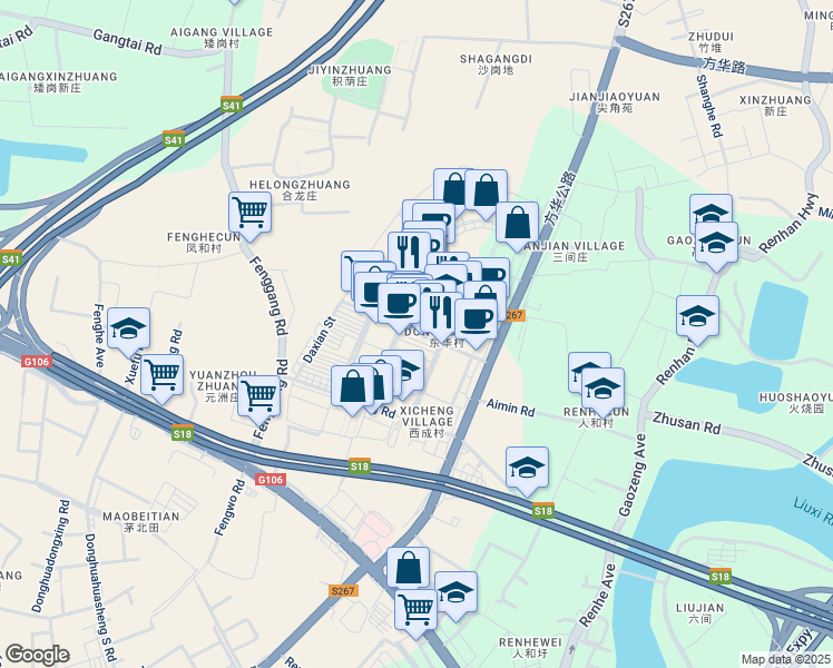 map of restaurants, bars, coffee shops, grocery stores, and more near Hua Xi Lu in Guang Zhou Shi