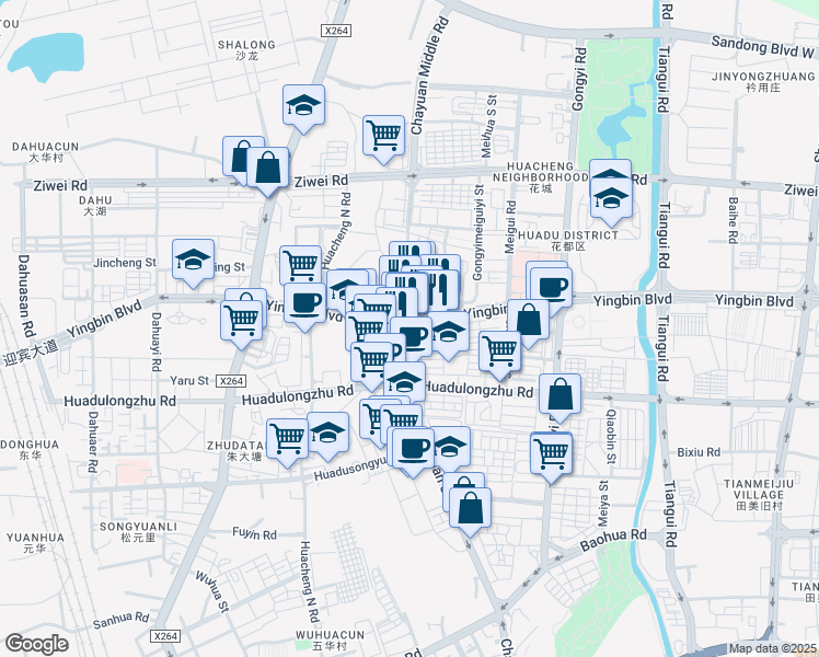 map of restaurants, bars, coffee shops, grocery stores, and more near Ying Bin Da Dao in Guangzhou Shi