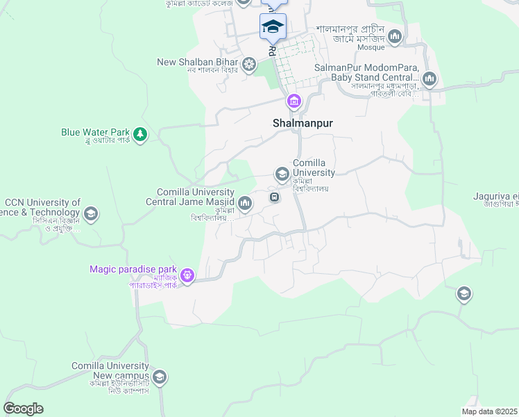 map of restaurants, bars, coffee shops, grocery stores, and more near Comilla University Road in Comilla