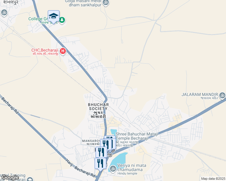 map of restaurants, bars, coffee shops, grocery stores, and more near in Becharaji