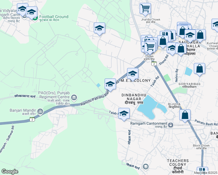 map of restaurants, bars, coffee shops, grocery stores, and more near Ranchi Patratu Ramgarh Road in Ramgarh