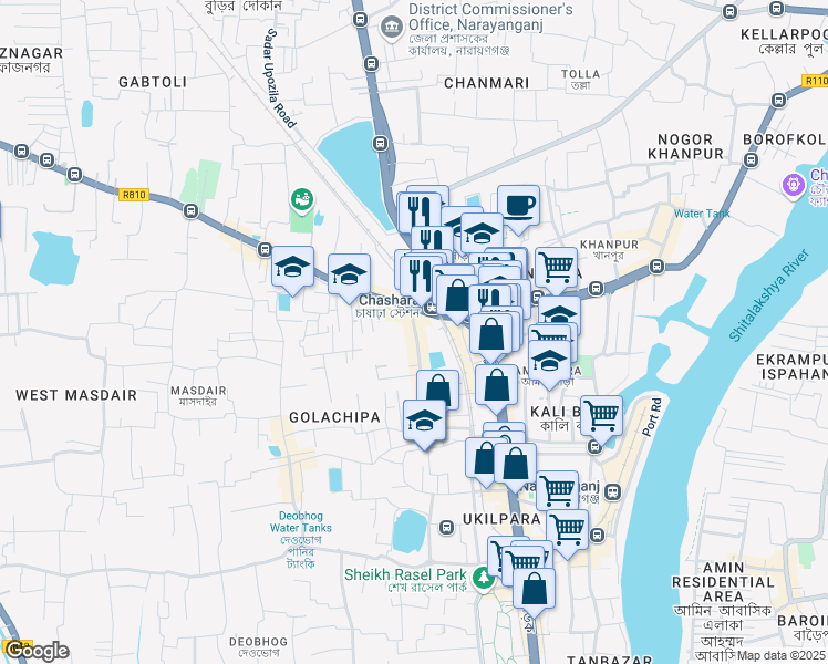 map of restaurants, bars, coffee shops, grocery stores, and more near Allama Iqbal Road in Narayanganj