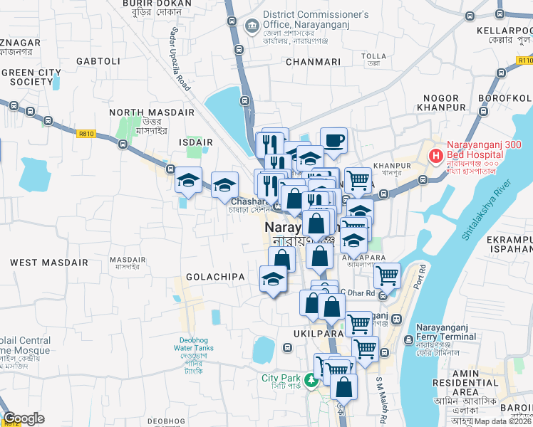 map of restaurants, bars, coffee shops, grocery stores, and more near 2 Allama Iqbal Road in Narayanganj