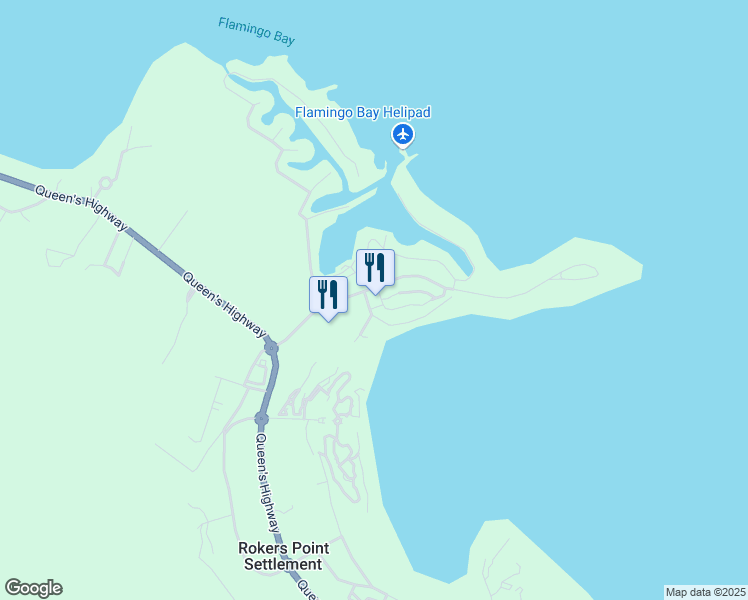 map of restaurants, bars, coffee shops, grocery stores, and more near Queen's Highway in Rokers Point Settlement
