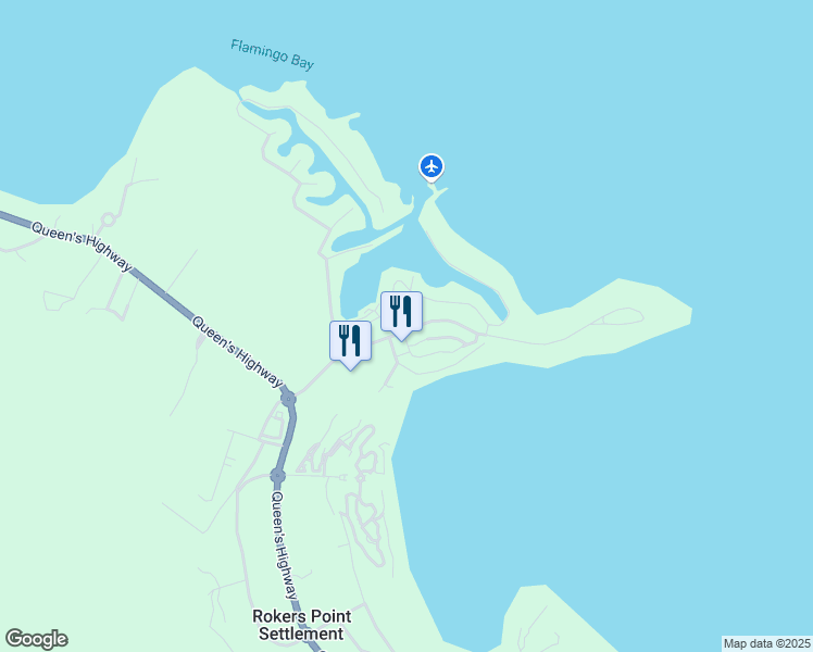 map of restaurants, bars, coffee shops, grocery stores, and more near Queen's Highway in Rokers Point Settlement
