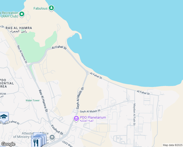 map of restaurants, bars, coffee shops, grocery stores, and more near in Muscat