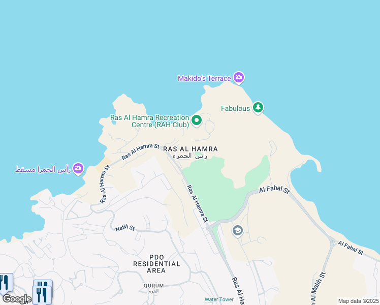 map of restaurants, bars, coffee shops, grocery stores, and more near in Muscat
