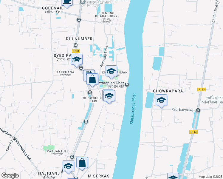 map of restaurants, bars, coffee shops, grocery stores, and more near Luxminarayan Street in Narayanganj
