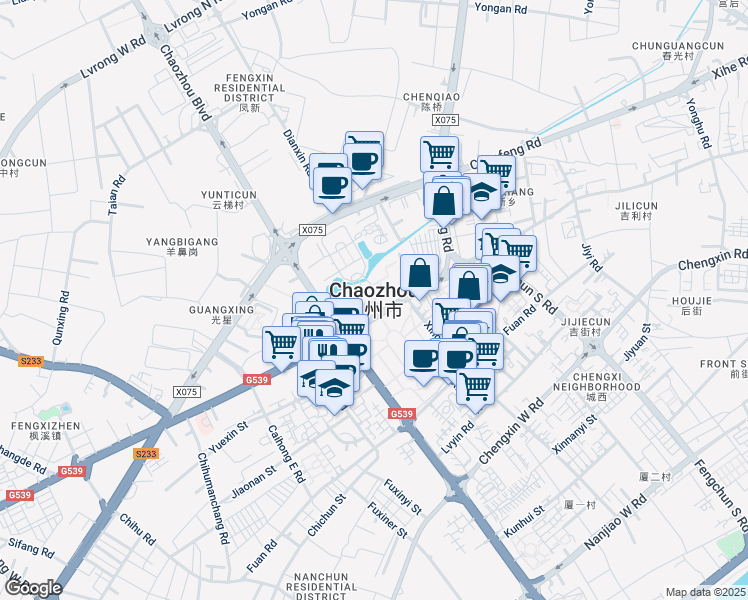 map of restaurants, bars, coffee shops, grocery stores, and more near in Chaozhou