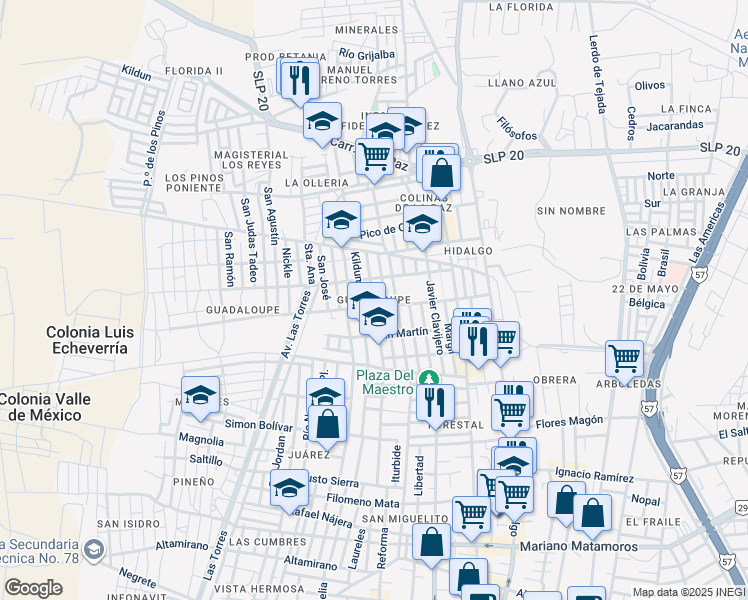 map of restaurants, bars, coffee shops, grocery stores, and more near in Matehuala