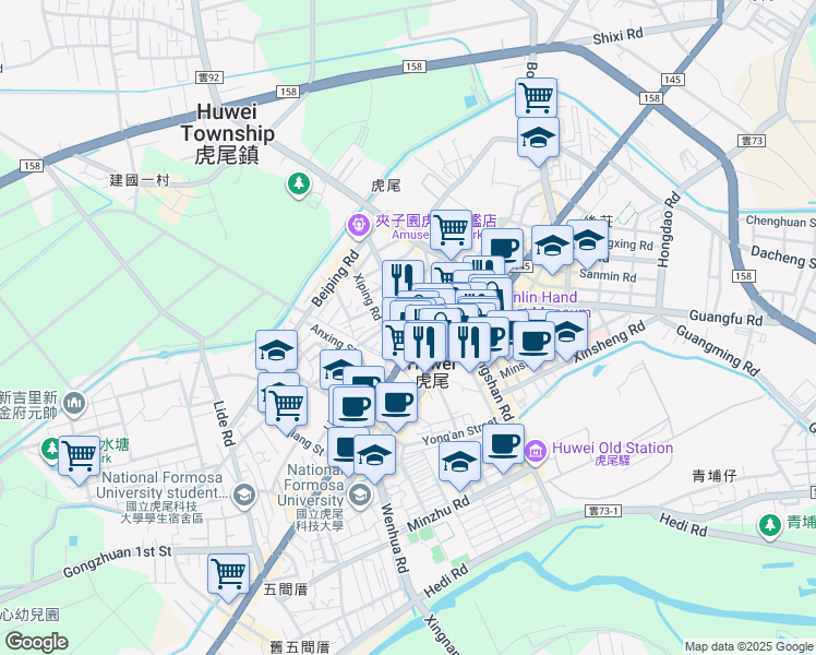 map of restaurants, bars, coffee shops, grocery stores, and more near in Yunlin County