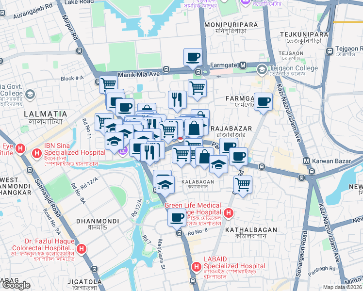 map of restaurants, bars, coffee shops, grocery stores, and more near 19 Bir Uttam Kazi Nuruzzaman Road in Dhaka