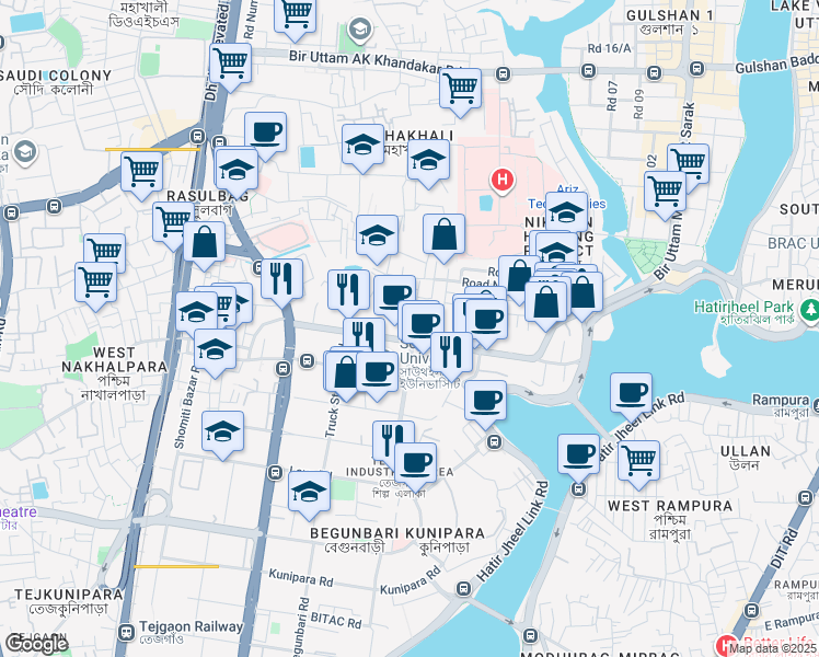 map of restaurants, bars, coffee shops, grocery stores, and more near 213 Bir Uttam Mir Shawkat Sarak in Dhaka