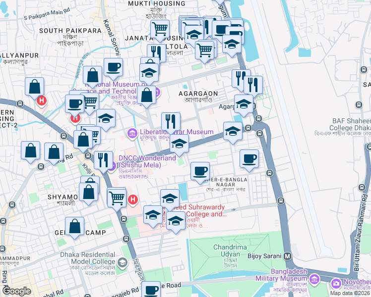 map of restaurants, bars, coffee shops, grocery stores, and more near Syed Mahbub Morshed Avenue in Dhaka
