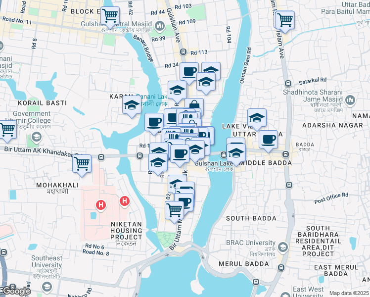 map of restaurants, bars, coffee shops, grocery stores, and more near 50/1 Gulshan Avenue in Dhaka