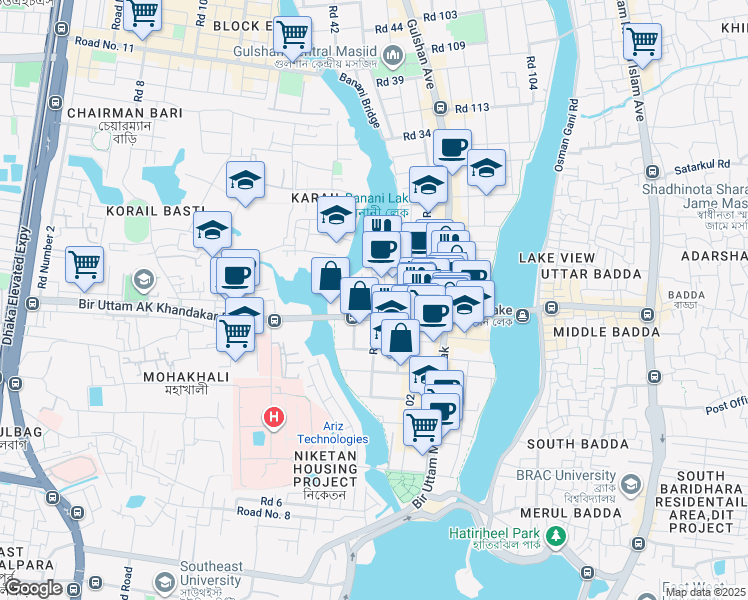 map of restaurants, bars, coffee shops, grocery stores, and more near in Dhaka