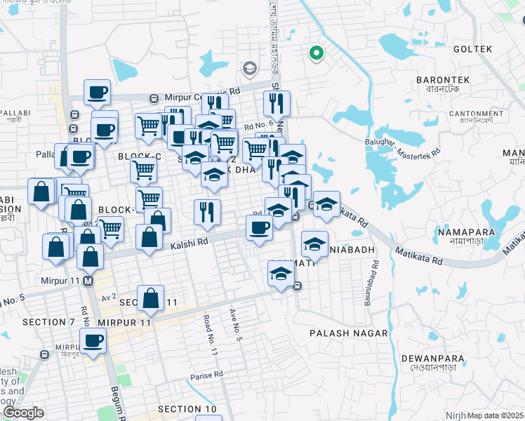 map of restaurants, bars, coffee shops, grocery stores, and more near 12 Road No. 2 in Dhaka