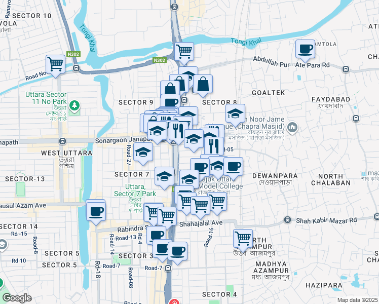map of restaurants, bars, coffee shops, grocery stores, and more near 12 Road No. 2 in Dhaka