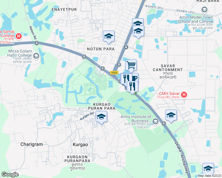 map of restaurants, bars, coffee shops, grocery stores, and more near in Savar