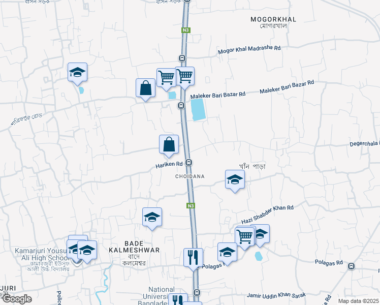 map of restaurants, bars, coffee shops, grocery stores, and more near 72 Degerchala Road in Gazipur