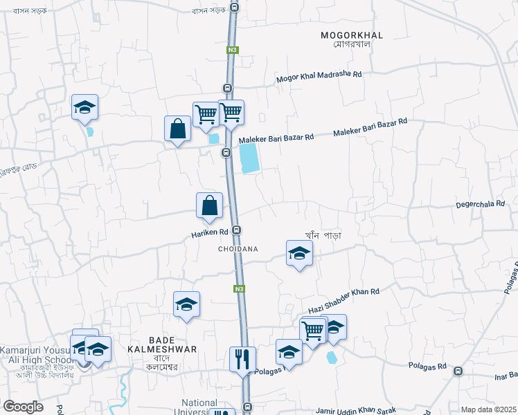 map of restaurants, bars, coffee shops, grocery stores, and more near 72 Degerchala Road in Gazipur