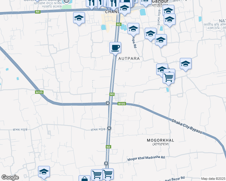 map of restaurants, bars, coffee shops, grocery stores, and more near in Joydebpur