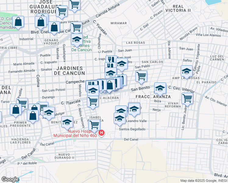 map of restaurants, bars, coffee shops, grocery stores, and more near 110 Juan de La Barrera in Durango