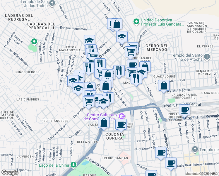 map of restaurants, bars, coffee shops, grocery stores, and more near in Durango