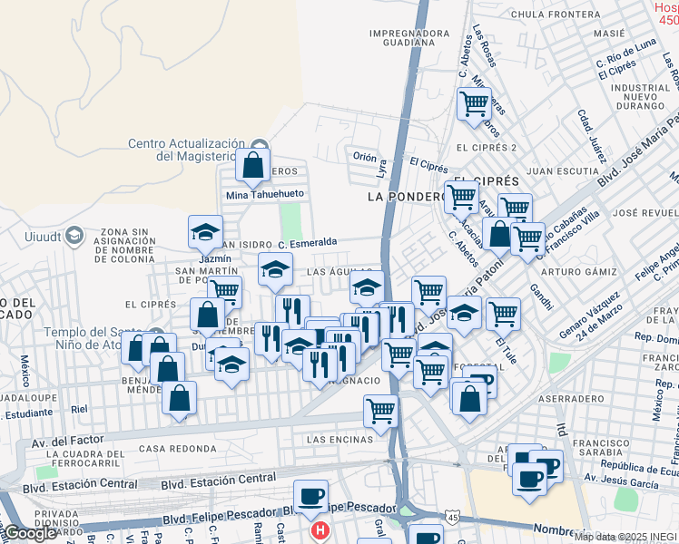 map of restaurants, bars, coffee shops, grocery stores, and more near in Durango